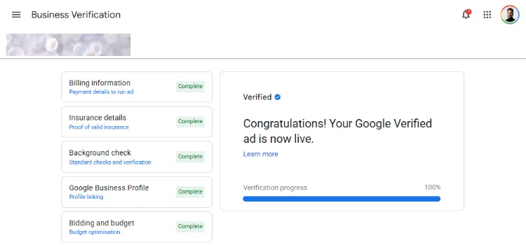 Google Local Services Ads dashboard showing 42 lead calls and messages in the past 30 days